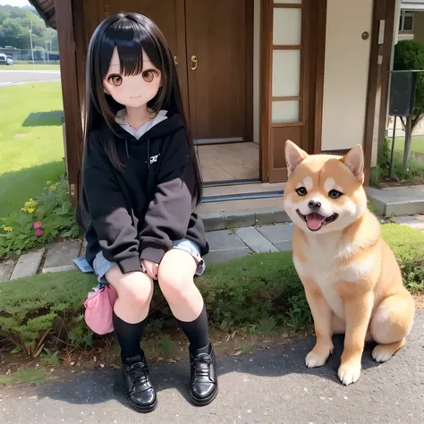 Shiba Inu girl rural scenery