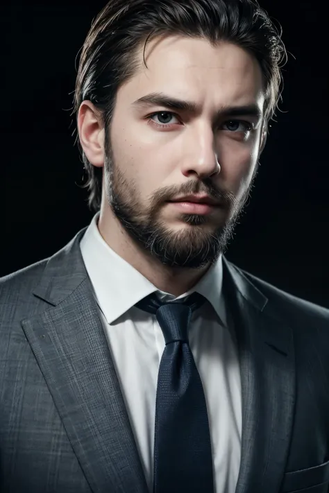 handsome, serious male executive man, dark face, beard, light background,
