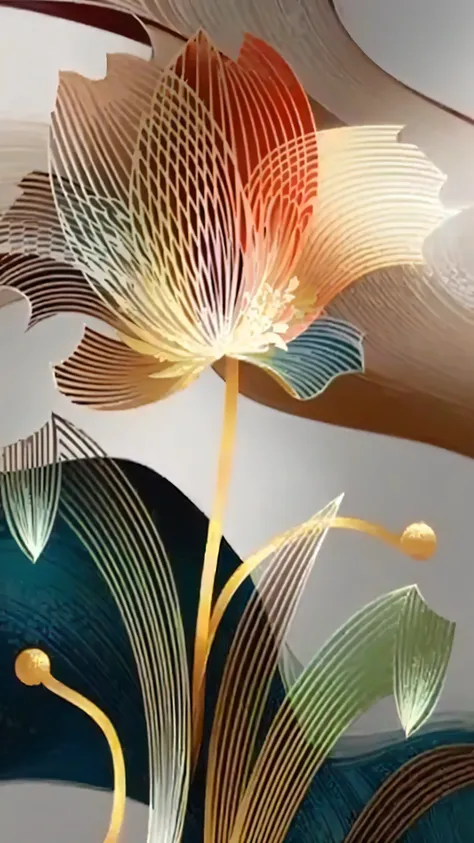 a close-up of a flower with many petals on a table, layered paper art, intricate art deco leaf designs, sheng lam style artwork, arcane nair, 3d abstract art, waiizi surreal flowers, complex digital painting, depicting a flower, Zaha Hadi, impressive lines...