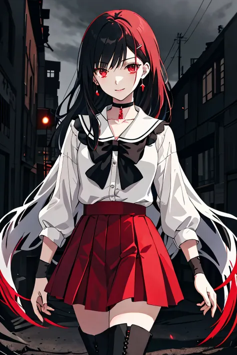 In the second season of "Eichi the Devil," the protagonist Kami no Yuutsu Aya Nie is depicted in a captivating and powerful illustration. She stands alone, her long, flowing black hair adorned with a red hairpin, her eyes glowing with a hint of sadness and...