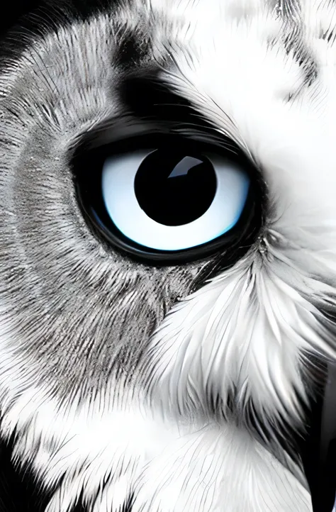 generate a black and withe face centered portrait of a mystérious owl