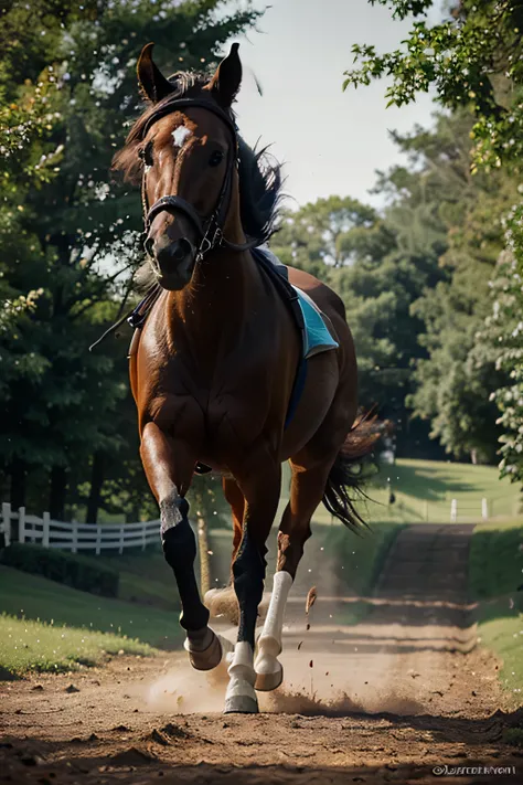 Abstract nature painting with a running horse