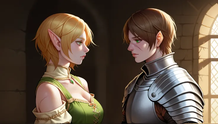 score_9_up, 2others, (back_to_back), spliting screen,
(1girl,(elf:1.5), female, (standing, portrait, focus, side_view), (long hair, pointy ears, Green eyes, jewelery)), (wearing medieval wizard clothes), beautiful),/n,
(1man,(human:1.2), male, (standing,...