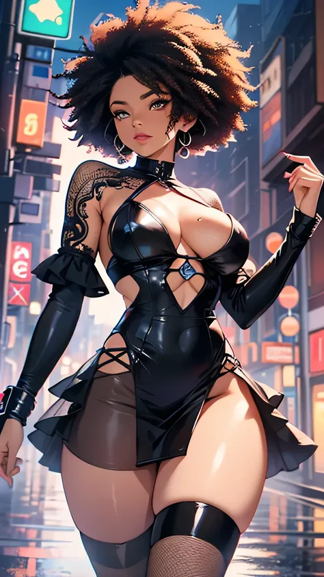 girl spacepunk,(((1girl))),((cute and beautiful afro haired girl)),((((black race)))), (large breasts:1.4),saggy breasts,((((black afro hair:1.35,((afro hair:1.35)),afrohair,afro:1.35,dark hair,black hair,Double hair bun:1.3)))),medium hair,((heterochromia...