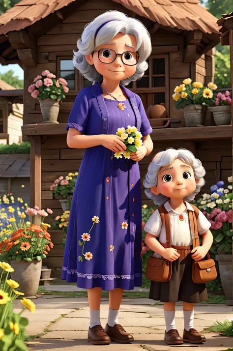 grandma children and flowers