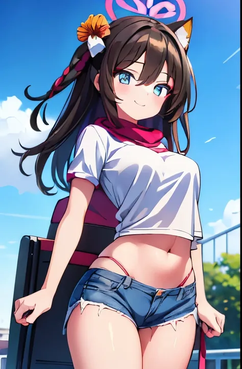 ((masterpiece)), ((best quality)), (ultra-detailed), anime style, a cute girl, 1girl, solo, gym shorts00, ((beautiful eyes)), smile