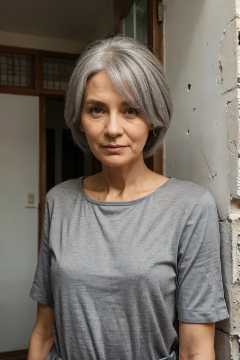 skinny girl. 60 years. gray hair. elderly.