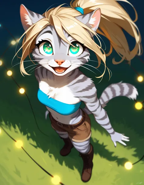 solo, score_9,score_8_up,score_7_up, source_furry, kat, anthro furry feline, big blue soarin sparkling eyes, blonde hair, (ponyt...