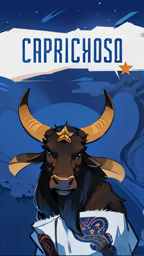 Illustration of an ox with a star on its forehead, in realistic style, Logo design.