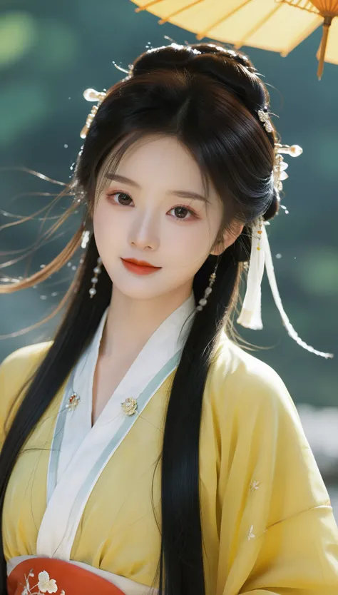 girlvn01, 1girl, hanfu, smile, Stunningly Beautiful girl, Haute_Couture, designer dress, wearing Haute_Couture, posing for a picture, fashion show, long shaped face, dark red eyes, sandy blonde side-wet hair, long hair, long ringlets, catwalk aesthetic, de...