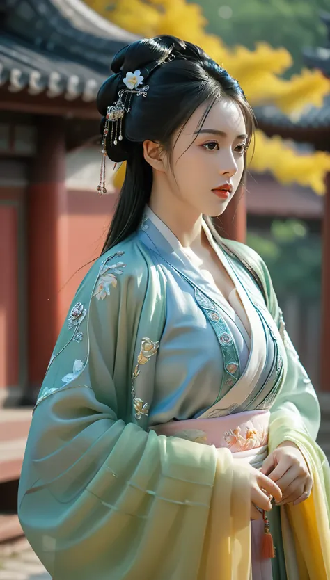 Ultra realistic, Intricate, Epic movie scene),1girl,hanfu,full body,(huge breasts:1.7), casting an otherworldly radiance on its surroundings,(Intricate, Lots of tiny details, amazing lighting, amazing setting),(Colorful, Ultra Realistic, High quality, High...
