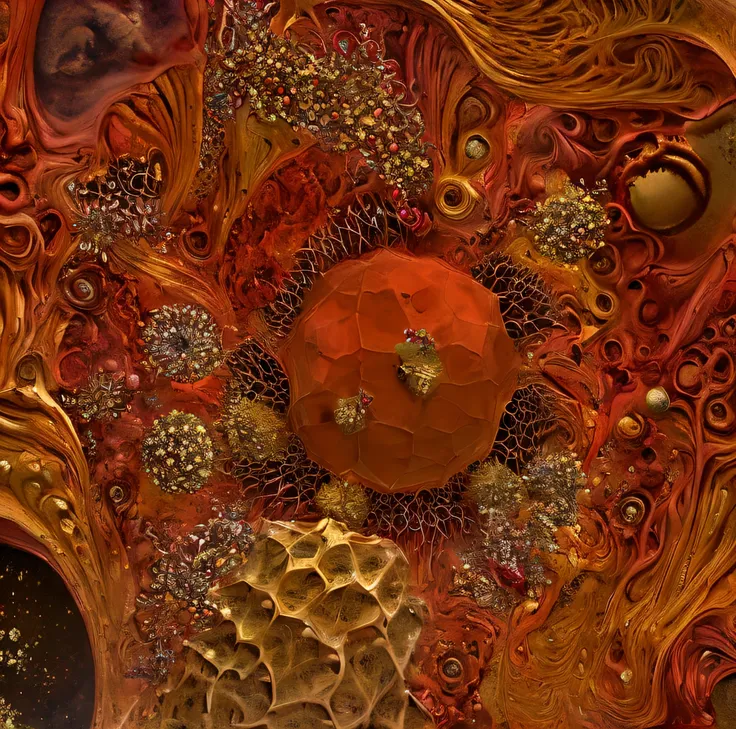 5+√(555×tan(15+15), fractal, khorne,crimson, gold and black, organic matter, cellular colony, deep wiew,4k resolution,hyperdetai...