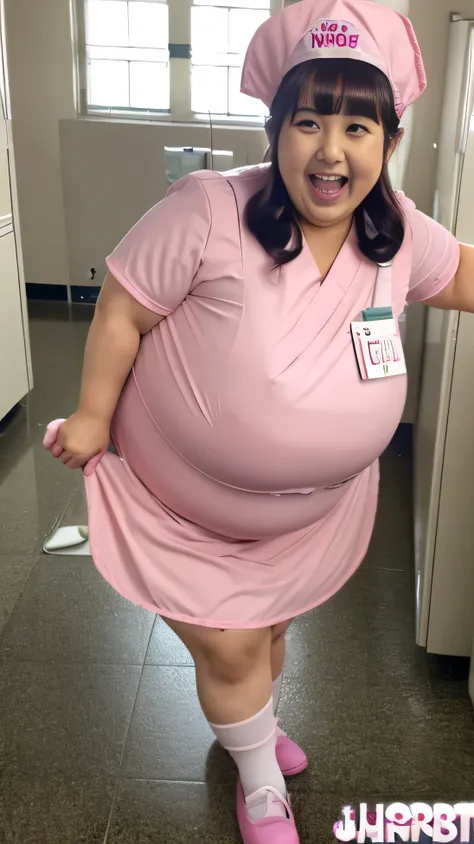 ((8K)), highest quality, 超High resolution, (Surreal)、(High resolution), 1 girl, nurse, Japanese, ((pink nurse costume)), Overweight, Extremely fat, ((Chubby)), ((burst into laughter:1.5)), hospital room, hospital