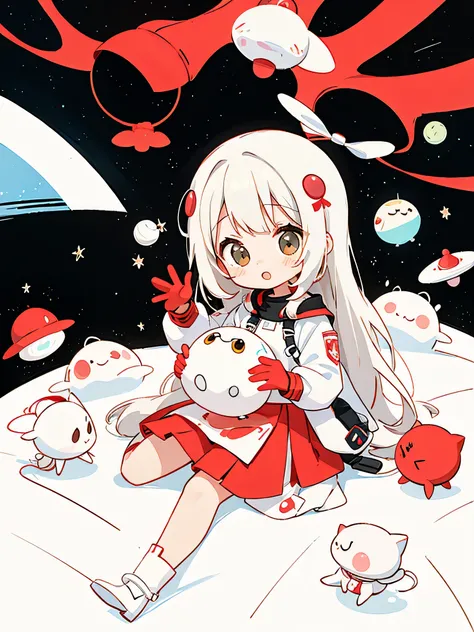 Black Star Red and White style, Kawaii Design, The most beautiful girl of all time、Chibi, Cute Alien、Mars exploration、