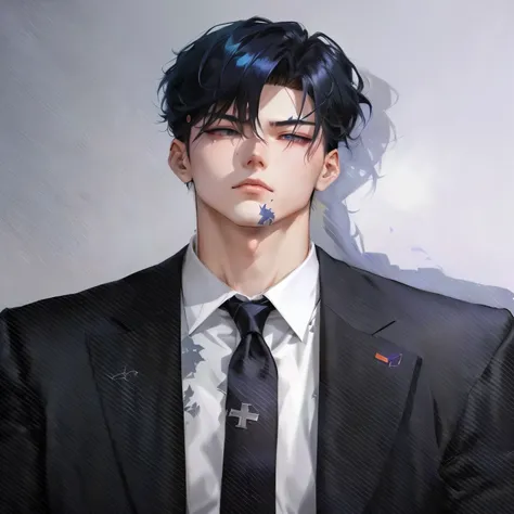 anime boy in a suit and tie with a cross on his chest, inspired by Yanjun Cheng, artwork in the style of guweiz, delicate androgynous prince, anime portrait of a handsome man, tall anime guy with blue eyes, inspired by Bian Shoumin, manhwa, anime handsome ...