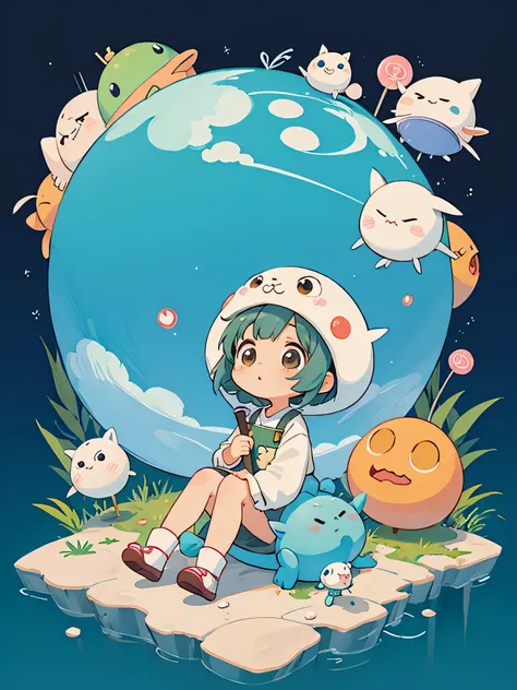 Hayao Miyazaki style, Kawaii Design, The most beautiful girl of all time、Chibi, Cute Alien、Mars exploration、