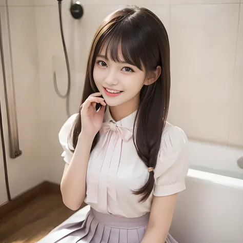 (highest quality, masterpiece:1.2), highest quality, High resolution, 1080P, 8K, Height: 158cm, ((A noble and intelligent girl like Japanese cute girly lady is hypnotizing and giggling, A very sweet, very noble, pretty and neat Japanese beautiful cute girl...