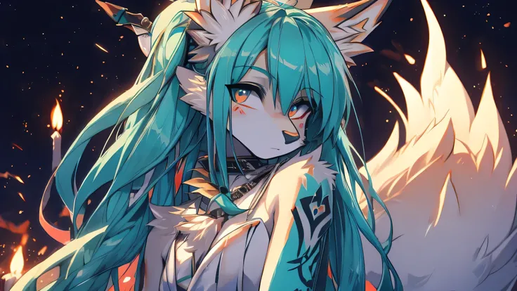 Miku Hatsune, add high definition_detail:1, blue fur,kitsune ears, tribal tattoo add_detail:1