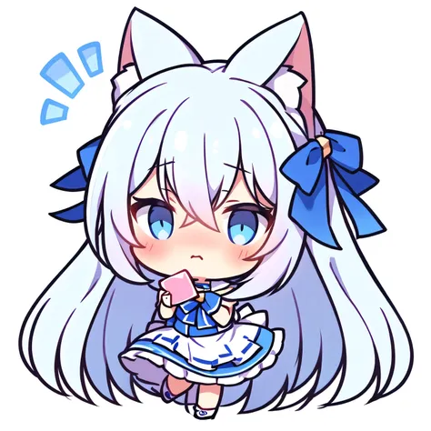 masterpiece,best quality,girl,Long hair,Pig head,Messy hair,Blue and White Ombre Hair,White background,Shy expression,A blushing expression,Shy face,详细的girl头像,Third view,9 emoticons,Three-quarter body position,Side facial expression,Turn your head and look...