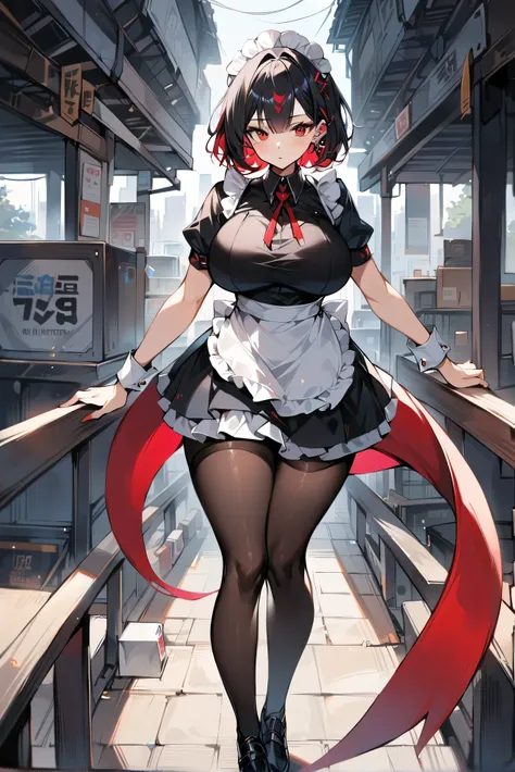 anime girl in a maid outfit standing on a rail