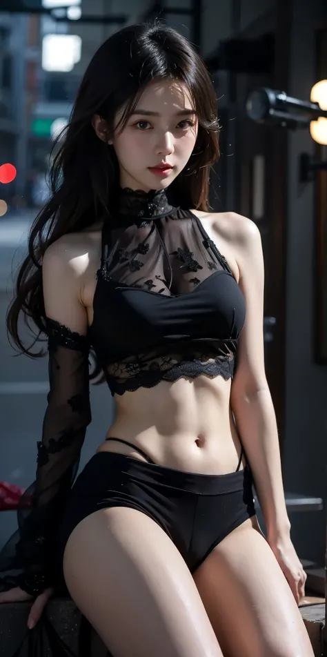 Beautiful Japanese Waifu, early 30s, brunette hair, black lace bra