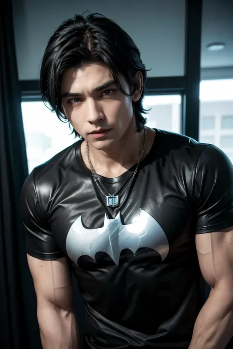 Black hair muscle ice trident ice power batman shirt pojama ezz necklace