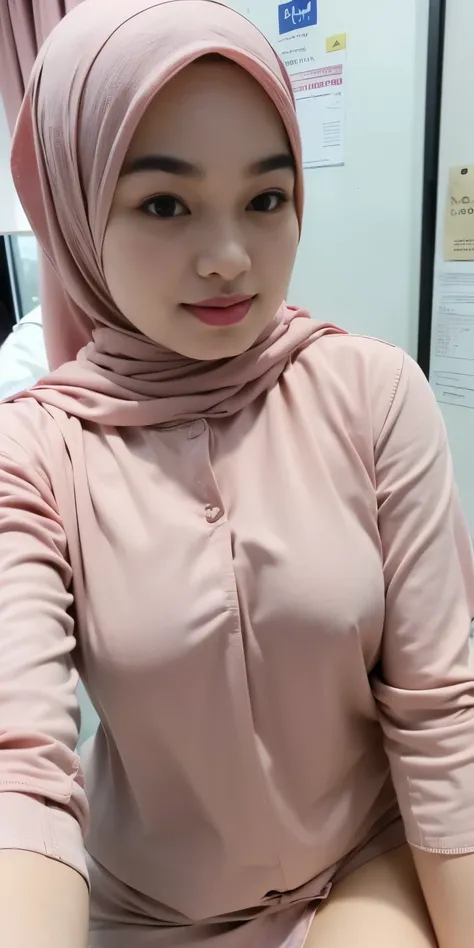 1 matured malay girl in hijab wear see through formal shirt and tight slack, bedroom, upper body, (((HUGE BREAST:1.1))), seducing, sexy pose, (8k, RAW photo, best quality, masterpiece:1.2), (realistic, photo-realistic:1.37), ((OVEREXPOSED BREASTS)), close ...