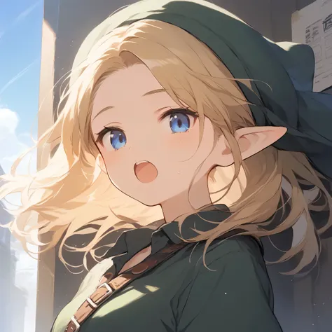 score_9, score_8_up, score_7_up, source_anime, best quality, masterpiece, official art, absurdres, highres, ultra-detailed,waifu2x,Collection: Slice of Life,break,1girl, YoungLink, blonde hair, green tunic, pointy ears, hat, solo, blue eyes,green_headwear ...