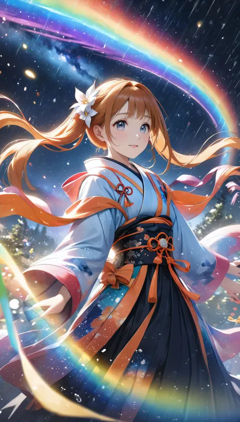 orihime dancing in the rain, tanabata, a special day that only comes once a year, dance of joy, break the rain fades with joy an...