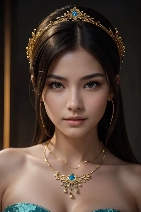 Best Quality, Masterpiece, high resolution, 1 girl,chinese dress,hair ornament,collar, jewelry,beautiful face,upon_body, Tyndall effect,photorealistic, dark studio, edge lighting, Two tone lighting,(very detailed skin:1.2), 8k hd, DSLR, soft lighting, high...