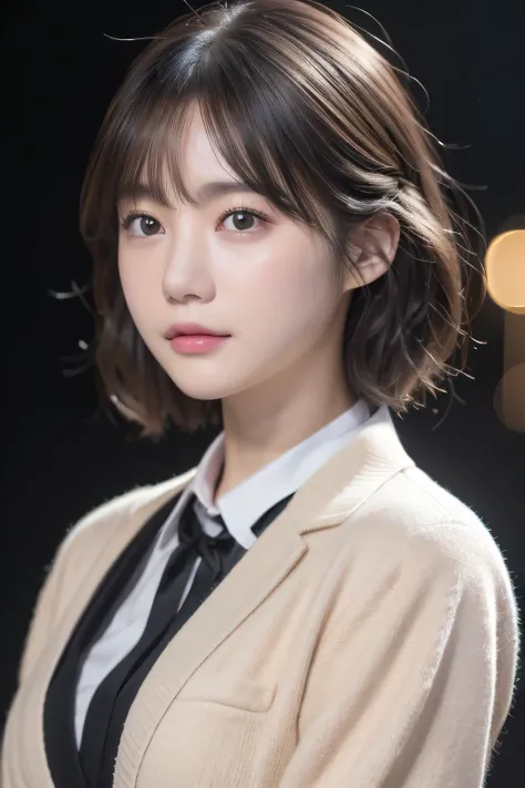 Private High School Uniforms、Short hair, slightly curled perm、beautiful girl、beautifulディテールまでこだわった目、 venue、Highest quality, 超High resolution, (reality: 1.2), Cinema Lighting、(Japanese Girls)、 beautiful、beautiful肌、(Looking at the audience)、(Surreal)、(High r...