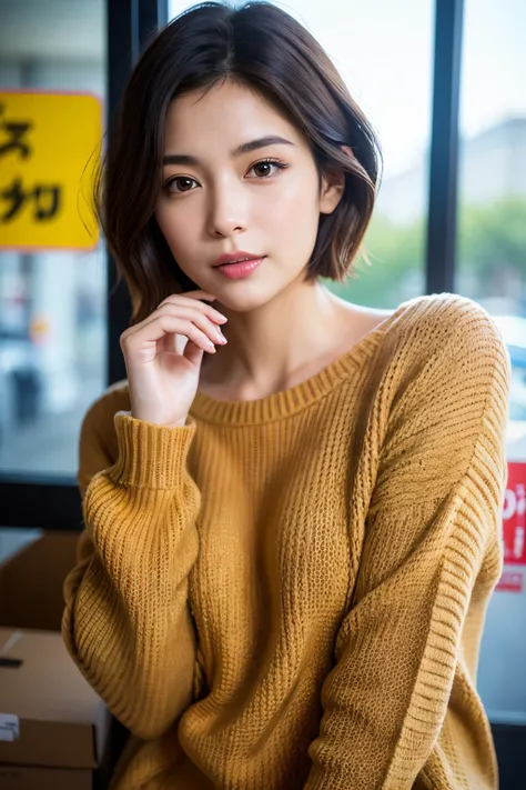 Highest quality, Face Focus, Soft Light, Ultra-high resolution, (Realistic:1.4), RAW Photos, 1 Japan woman, alone,Cool Beauty, (A shy smile:0.5), (Brown eyes, Light in your eyes), Beautiful face in every detail, (Small box),(High resolution detail of human...