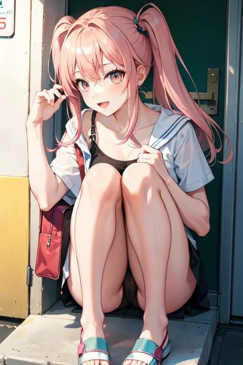 high school girl，Summer clothes，On the way home from school，Pink Hair，Lewd