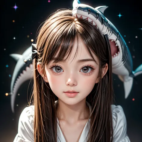 (((stuffed Shark on Head))), 8k, High-level, absurd, masterpiece, best quality, primitive, very detailed CG, very detailed wallpaper, perfect lighting, Extremely detailed ((( personifying " Sark Girl " as a Little Girl))), MysticSight, Tyndall effect, Tynd...