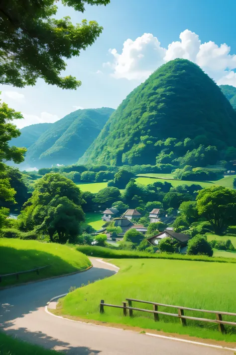 Ghibli-style countryside、Highest quality、high resolution,