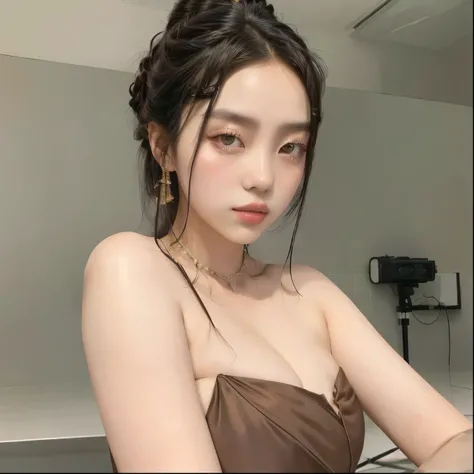 araffe asian woman in a brown dress posing for a picture, wenfei ye, xintong chen, jinyoung shin, chengyou liu, dilraba dilmurat, sakimichan, xision wu, sha xi, heonhwa choe, mingchen shen, ulzzang, gorgeous chinese model, shikamimi, lu ji