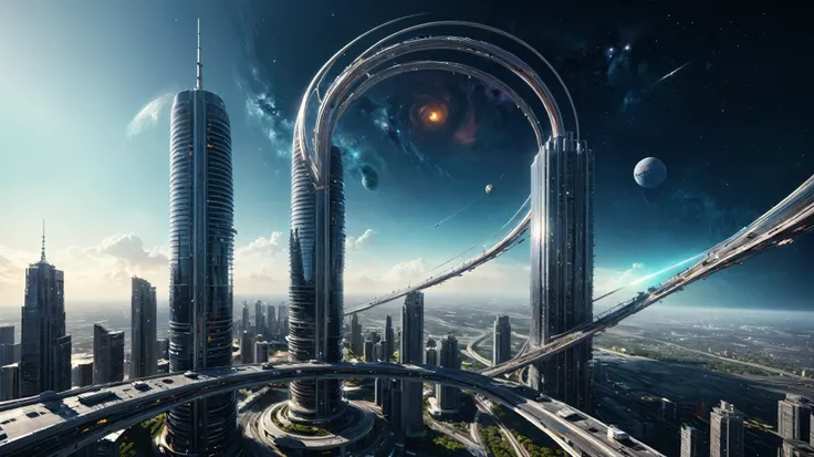 (((((At night, 1girl, solo, photo realistic, large-breast:1.2 slim body, cleavage, off tube top, short pleated miniskirt, standing on a sky bridge, matrix style black sunglasses, shooting with a short gun, half-body thigh level medium shot, cinematic light...