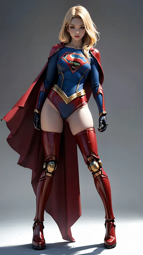 supergirl、woman、22 years old、woman体型、large breasts、blonde、mechanical suit、