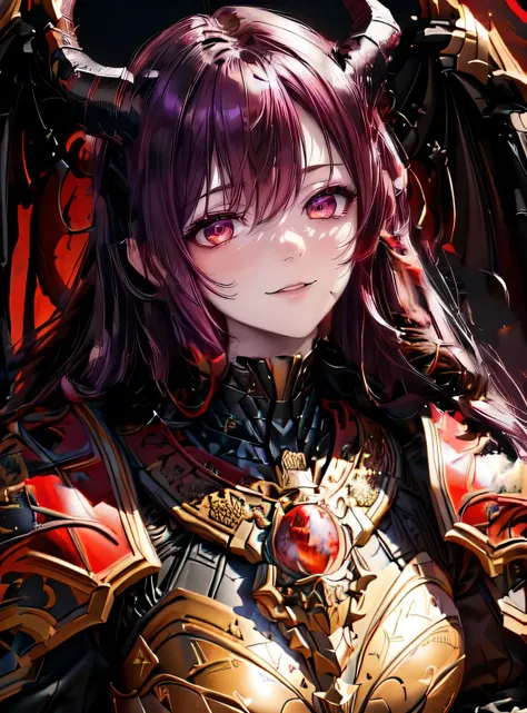 a female general, highly detailed portrait, 
rot violett  intricate armor, weapons, powerful expression, dramatic lighting, muted color palette, digital painting, cinematic composition, (best quality,4k,8k,highres,masterpiece:1.2),ultra-detailed,(realistic...