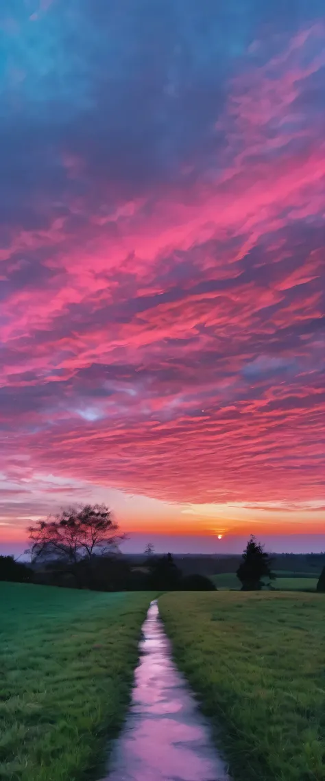 a beautiful sky with pink blue a purple color in a sunset