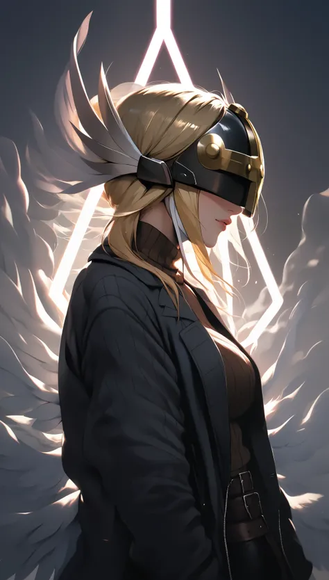 (hews art style:0.7), score_9, score_8_up, score_7_up, score_6_up, uncensored, digimon_(creature), angewomon, blonde hair, angel_wings, feathered_wings, winged_helmet, helmet, BREAK (masterpiece:1.2), best quality, high resolution, perfect lighting, (perfe...