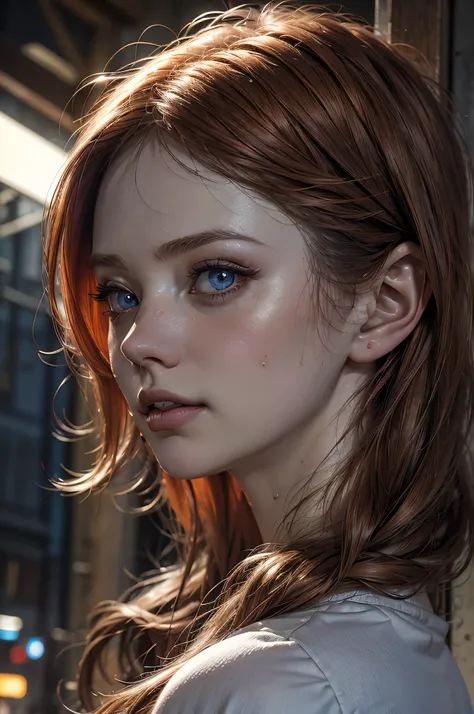 light redhead hair, vibrant blue eyes, white pale skin, portrait, rocker clothes, band clothes, thin nose, thin chin, 
dark night scene, High detail RAW colored art, (detailed skin, skin texture), (muscle), intricate details, fine details, hyperdetailed, 
...