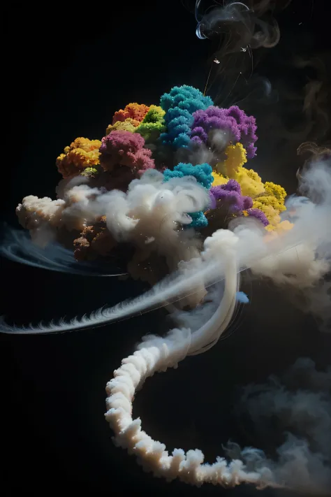 high resolution pictures of colorful smoke plumes,  
The atmosphere of colorful smoke plumes with a white background