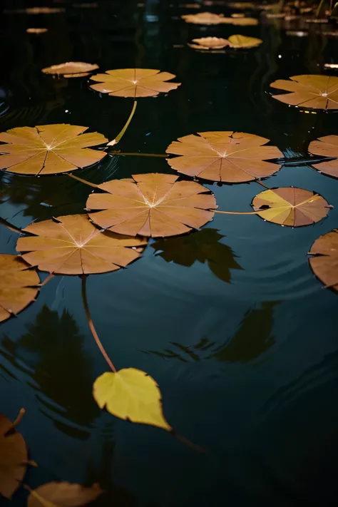 Mystical Reflections Photo is a stunning close-up portrait of delicate leaves floating on the surface of water.