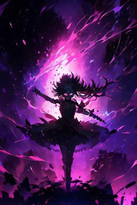 (The whole body is a shadow),(skin black)1 girl,screaming expression,Long hairstyles,Eyes red,gothic lolita,wild hair,Darkness falls,revenge,hellcore,hatred,((Blood tears:1.2)),dark world,desperation