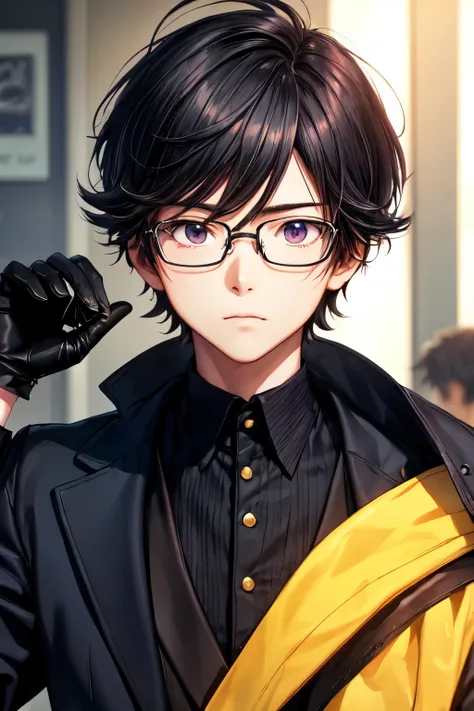 glasses black hair young man short hair portrait black gloves downer feelinglist less suit COOL cool anime art 