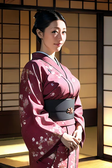 (highest quality、tabletop、best image quality、award-winning works)、 the proprietress of a beautiful inn、(a beautiful kimono with ...