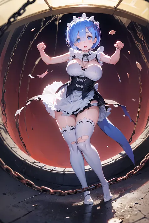 Plump、Show your pants、(((((Fighting Pose)))))、Weapons Morningstar、((Underground Prison))、((The floor beneath my feet is crumbling))、((((Rem in chains)))),(((((Fisheye Lens)))))、(((((Super huge breasts))))、((((Plump thighs))))、(((Rem from Re:Zero)))、((looki...