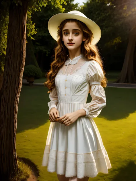 À la Fed image of a girl in a white lace dress and Leonardo da Vinci notes background, stunning young ethereal figure, portrait of a magical girl, portrait of a young witch girl, girl in steampunk clothes, musician girl in lace clothes, Natalia Dyer, Daphn...