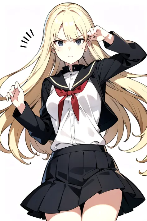 one woman student,blond hair,angry face,black eyes,Long hair,student